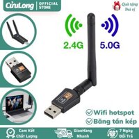 USB Thu Phát Wifi Băng Tần Kép 5G 2.4G tốc độ cao Cho PC Máy Tính Laptop hư card Wifi card mạng không dây gắn ngoài ăng ten bắt wifi