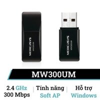 USB thu Wifi MERCUSYS MW300UM Mini Chính hãng (Ko anten, 300Mbps, Windows)
