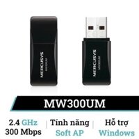 USB thu Wifi MERCUSYS MW300UM Mini Chính hãng (Ko anten, 300Mbps, Windows)