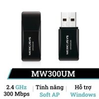 USB thu Wifi MERCUSYS MW300UM Mini Chính hãng (Ko anten, 300Mbps, Windows)
