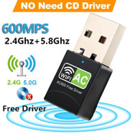 Usb WiFi Dongle Bộ chuyển đổi không dây Bluetooth Bộ thu WiFi PC Trình điều khiển miễn phí 600Mbps
