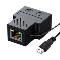 USDHSEN 1 to 2 Ethernet RJ45 Adapter Network Cable Connector Plug Extender RJ45 Coupler USB Power Supply