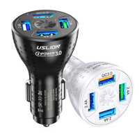 Uslion 50W 4-Port USB Car Charger Adapter 4USB-A QC3.0 Fast Charging with Blue LED for iPhone 12 13 14 14 Pro for Huawei