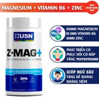 USN Z-Mag+ bổ sung Magnesium, Zinc và Vitamin B6 hỗ trợ phục hồi và phát triển cơ (180 Viên)