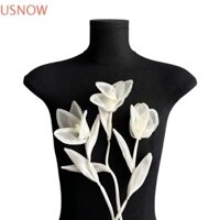 Usnow 2 Miếng Dán Hoa Mộc Lan, Miếng Dán Quần Áo Vải Ren 3D, Phụ Kiện Quần Áo Trắng Handmade Trang Trí