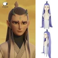 Utenew NeZha AO Bing Cosplay Tóc Giả, Phim Phong Cách Cổ Đại Hỗn Hợp Màu Xanh Tím Tóc, Phụ Kiện Tóc Anime Chịu Nhiệt Halloween Dài Thẳng Tóc Đảng Lễ Hội