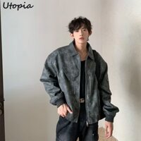 Utopia Áo khoác nam  Áo khoác cổ điển Mỹ Áo khoác da PU