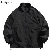 Utopia Neutral Áo khoác rộng dáng rộng cổ bóng chày Thiết kế dây kéo bốn mùa phổ thông