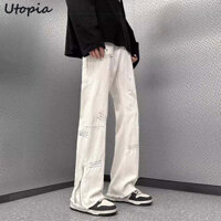 Utopia Skinny Jeans Nam Xuân Thu Pu Shuai Cao Cấp Thời Trang Thương Hiệu Thanh Niên Quần Nam Trắng