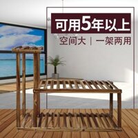 Ưu Đãi Đặc Biệt Kệ Hoa Gỗ Nguyên Khối Cacbon Hóa Gia Dụng Ban Công Trong Nhà Kệ Chậu Hoa Di Động Kệ Sàn Đơn Giản