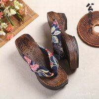 Ưu đãi đặc biệt mới, miễn phí vận chuyển, dép xỏ ngón bằng gỗ satin cao gót kiểu Nhật, dép phẳng bằng gỗ Paulownia cháy, dép xỏ ngón, dép nữ cosplay 3A0H