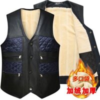 Ưu Đãi Đặc Biệt [Nhiều Túi] Áo vest Da Lót Lông Cừu Dày Giữ Ấm Mùa Đông Cỡ Lớn Cho Đàn Ông Trung Niên