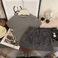 [Ưu đãi đặc biệt] Phiên bản Hàn Quốc Bé gái Mùa hè Phong cách mới Áo thun chấm bi thời trang Váy nơ Bộ đồ hai mảnh