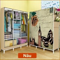 (Ưu Đãi Giá Sốc)Tủ vải quần áo 2 buồng 6 ngăn họa tiết 3D xinh xắn(giao màu ngẫu nhiên)