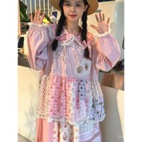 ♥♥Ưu tiên bán chạy♥♥Áo sơ mi dài tay màu hồng nhạt thiếu nữ Mori ngọt ngào Áo sơ mi trẻ sơ sinh trẻ trung thêu hoa cổ điển ren nhẹ nhàng♥♥