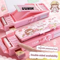 UUMIR Hộp Đựng Bút Bằng Nhựa Hai Lớp Khóa Mật Khẩu Hình Phi Hành Gia Dung Tích Lớn