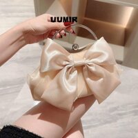 UUMIR Túi Xách Đeo Vai Vải Lụa Màu Vàng Sáng Đính Nơ Phối Dây Xích Sang Trọng Cho Nữ