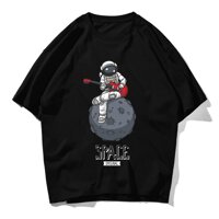 uzLK /Áo tay lỡ DU HÀNH ĐÁNH ĐÀN SPACE dáng rộng unisex cotton (Đen, Trắng)