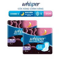 [V] -  Combo 2 gói Băng Vệ Sinh WHISPER Skin Love 31CM Dành Cho Ban Đêm Gói 8 Miếng