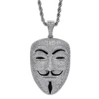 V-vendetta Mặt Nạ Nhân Vật Head Zircon Đá Mặt Dây Chuyền Vòng Cổ Nam Ice Ornament Mặt Dây Chuyền Vàng Đồng Hiphop Đồ Trang Sức