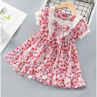 [V0017] VÁY HOA HỒNG NHÍ YẾM NƠ TRƯỚC ĐÁNG YÊU