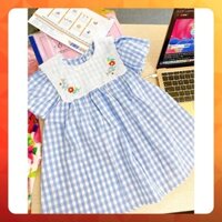 V002-Váy xanh bé gái hoạ tiết caro cổ thủy thủ, váy cho bé 2 tuổi đến 7 tuổi xuất xịn