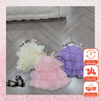 V046 Chun Chin | Váy Công Chúa Bé Gái Đi Biển Dáng MAXI Chất Tơ Mềm 3 Tầng Đính Nơ Điệu Đà