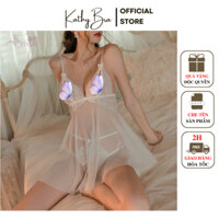 V08 [ Kèm Chip] Váy Ngủ 2 Dây  KATHY BRA Chất Ren Lưới Vải Mềm Mịn Mát
