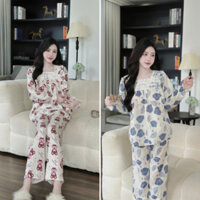 V1 - Bộ bầu - Bộ sau sinh - Bộ đũi Gân vuông cổ ren -  áo có khóa kéo hai bên, quần có chun chỉnh