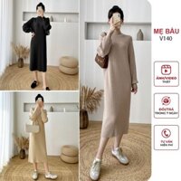 [V140] ĐẦM VÁY BẦU THU ĐÔNG DÀI TAY CHẤT LEN GÂN ĐẸP CHO MẸ BẦU MẶC TRƯỚC VÀ SAU SINH - ĐẦM BẦU THỜI TRANG ĐẸP FREESIZE