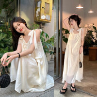 [V1.616] Váy Maxi Tơ 2 Lớp Buộc Nơ Siêu Xinh, Đầm Maxi Đi Biển Dáng Dài