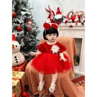 (V213) (Mới) Váy nhung kim tuyến đính hoa phối ren lưới kèm quần chíp và tuban cho bé (5-13kg). Gợi ý váy thôi nôi đi ti