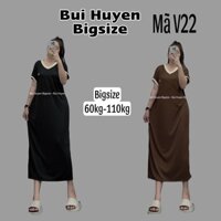 V22-Váy Suông Maxi Tay Hến Cổ Tim Chất Tăm Hàn BIGSIZE 60-110kg