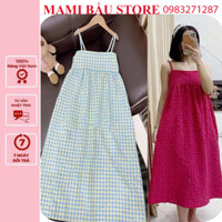 [V286] ĐẦM VÁY BẦU 2 DÂY ĐI BIỂN DÁNG SUÔNG DÀI KẺ CARO ĐẸP - ĐẦM BẦU MAXI MẶC ĐI CHƠI ĐI DẠO SIÊU XINH