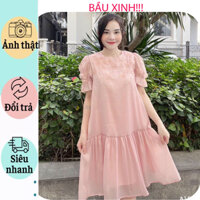 [V303 BẦU XIINH] VÁY BẦU DỰ TIỆC DÁNG TIỂU THƯ-ĐẦM BẦU CÔNG SƠ MÙA HÈ BABYDOOL VOAN 2 LỚP HOA NỔI XINH XẮN BIGSIZE