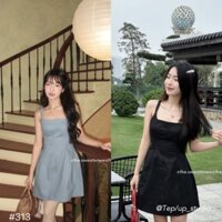 [V313] VÁY JEANS NGẮN XÒE 2 DÂY CHIẾT EO metwo.dearu - Váy yếm bò giấy denim mềm dáng xoè khoá kéo ulzzang tiểu thư HQ