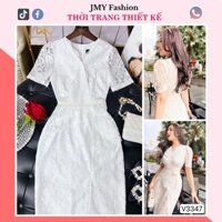 V3347 Váy ren trắng body cổ V dự tiệc [DVC&ACC] váy đầm body ren chéo vạt sexy