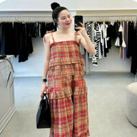 [V342 MAMA BABY] VÁY ĐẦM BẦU KẺ CARO MÙA HÈ THOÁNG MÁT-ĐẦM BẦU THIẾT KỂ KẺ ĐỎ 2 DÂY BUỘC NƠ VAI VINTAGE ĐI BIỂN ĐI CHƠI.