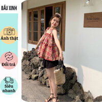 [V345] ÁO BẦU 2 DÂY MÙA HÈ-ĐẦM BẦU THIẾT KẾ 2 DÂY KẺ CARO BUỘ NƠ VAI CỰC XINH SIÊU MÁT VẢI THÔ MỀM MÁT FRESIZE GIÁ RẺ
