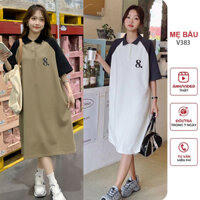 [V383] ĐẦM VÁY BẦU LEN DÁNG SUÔNG DÀI IN HÌNH SỐ 8 TRẺ TRUNG - ĐẦM BẦU CÔNG SỞ CỔ POLO MẶC TRƯỚC VÀ SAU SINH FREESIZE