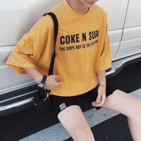 V4 Áo thun unisex tay lỡ vai rộng, street style nóng bảng xếp hạng Local Brand hàn quốc, Màu vàng và đen cá tính một 35