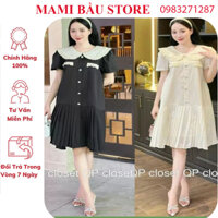 [V417 MẪU MỚI] ĐẦM BẦU, VÁY BẦU DỰ TIỆC CÔNG SỞ THIẾT KẾ CỔ SEN KHUY ĐÁ ĐUÔI CÁ XẾP LY 2 MÀU SIÊU SANG