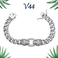 V44 Lắc tay đầu báo đốm Panthère de Cartier đính đá CZ 21cm Bạc thật Thiên Cát s950