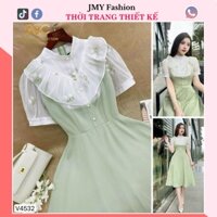 V4532 Váy đầm xanh pastel phối tơ trắng thêu hoa nhí [Dolce Viva Colection (DVC)] váy xanh xòe thêu hoa công sở