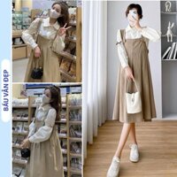 [V471] ĐẦM YẾM BẦU LIỀN SƠ MI XẾP LI CỰC XINH STYLE HÀN QUỐC ĐIỆU ĐÀ TRẺ TRUNG - ĐẦM BẦU BABYDOLL THU ĐÔNG FREESIZE