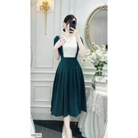 V5070 Váy đầm tiểu thư màu xanh coban phối ren trắng tiểu thư thiết kế cao cấp- CHÍNH HÃNG DVC