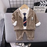 V508 - Set Đồ Vest Cho Bé Trai Hàn Quốc Kèm Có Cà Vạt  - Sọc Nâu