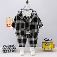 V510 - Set Đồ Vest Cho Bé Trai Hàn Quốc Thanh Lịch  - Caro Đen Trắng
