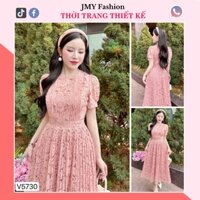 V5730 Váy ren hồng xòe thiết kế dập ly sang chảnh [Dolce Viva Colection (DVC/ACC)] váy hồng ren basic nữ tính