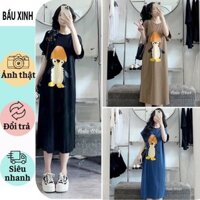 V689 ĐẦM VÁY BẦU COTTON MÙA HÈ SIÊU MÁT -ĐẦM BẦU XINH DÁNG SUÔNG IN HÌNH CHIM CÁNH CỤT MÀU SẮC TRẺ TRUNG FRESIZE